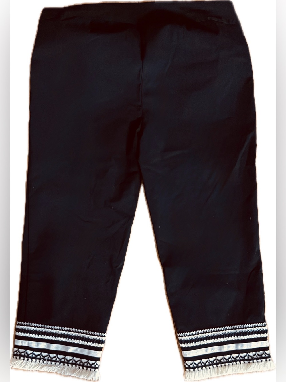 Chico's Black Capris with Embroidered Hem Detail size 3.5